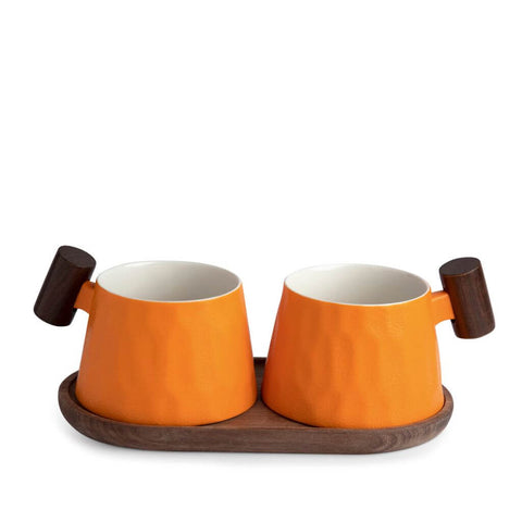 TeaLogic Becherset Clementine mit Holzgriff und Holztablett
