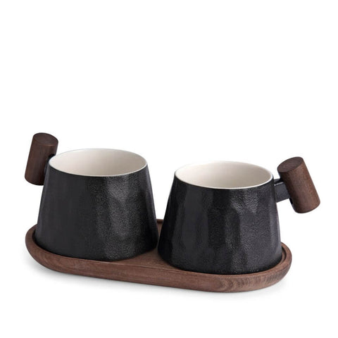 TeaLogic Becherset Negrette mit Holzgriff und Holztablett