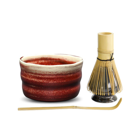 Matcha Set Kurenai von Maoci mit Matcha Schale, Matcha Besen, Matcha Besenhalter und Matcha Löffel