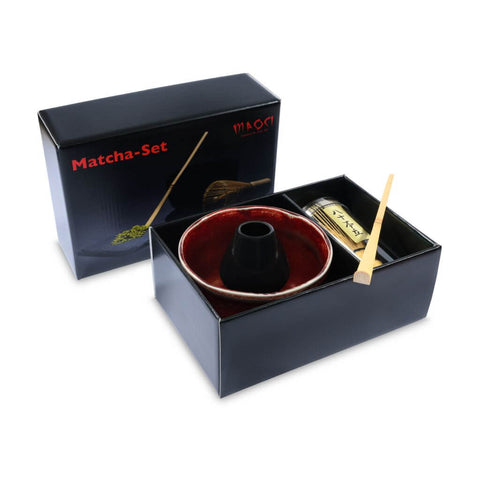 Matcha Set Kurenai von Maoci mit Matcha Schale, Matcha Besen, Matcha Besenhalter und Matcha Löffel