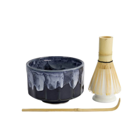 Tokyo Design Studio Matcha Set Kanegin Blau mit Schale, Besen, Besenhalter und Löffel