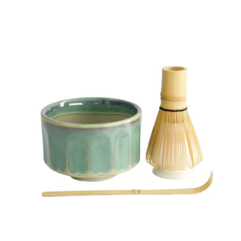 Tokyo Design Studio Matcha Set Kanegin Türkis mit Schale, Besen, Besenhalter und Löffel