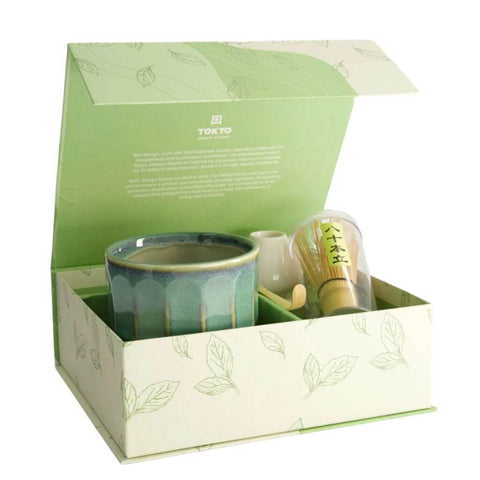 Tokyo Design Studio Matcha Set Kanegin Türkis mit Schale, Besen, Besenhalter und Löffel