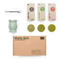 Mate Set von Caámate im Geschenkkarton mit Mate Tee, Erva Mate, Yerba Mate, Bombilla und Mate Becher aus Edelstahl in Mint