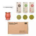 Mate Set von Caámate im Geschenkkarton mit Mate Tee, Erva Mate, Yerba Mate, Bombilla und Mate Becher aus Edelstahl in Rot