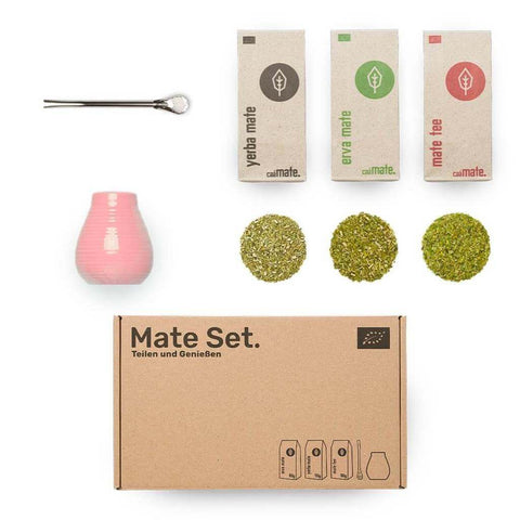 Mate Set von Caámate im Geschenkkarton mit Mate Tee, Erva Mate, Yerba Mate, Bombilla und Mate Becher aus Keramik in Rosa