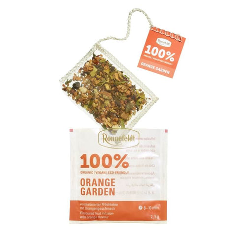 Ronnefeldt 100% Orange Garden – aromatisierter Früchtetee im Teebeutel mit Orangen-Geschmack aus ökologischem Anbau