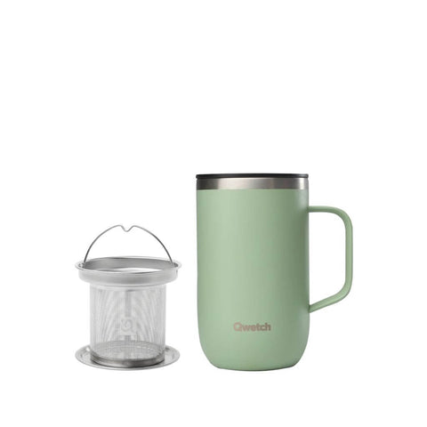 Thermobecher mit Sieb und Deckel von Qwetch in Lindengrün