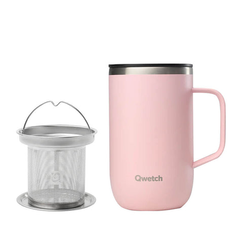 Thermobecher mit Sieb und Deckel von Qwetch in Pastellrosa