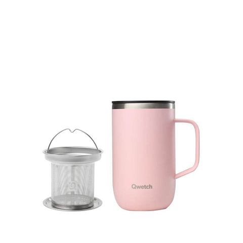Thermobecher mit Sieb und Deckel von Qwetch in Pastellrosa