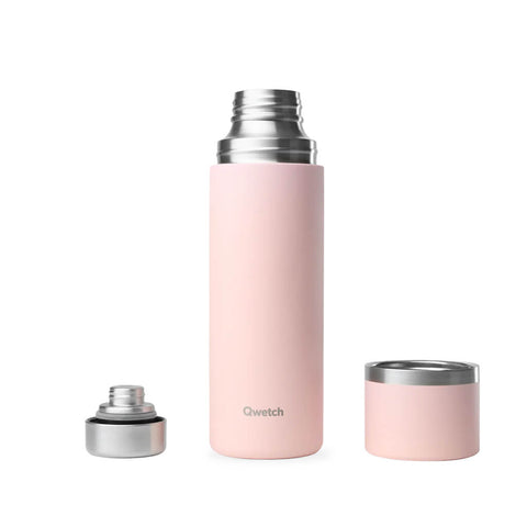 Thermosflasche mit Becher und passendem Teesieb von Qwetch in Pastellrosa