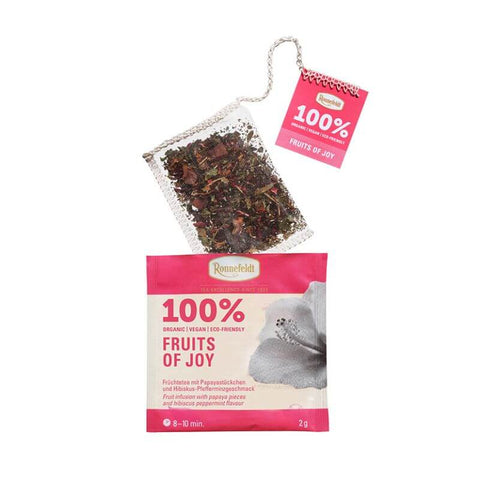 Ronnefeldt 100% Fruits of Joy® – KFrüchtetee mit Papaya-Hibiskus-Pfefferminz-Geschmack in Bio-Qualität im Sachet