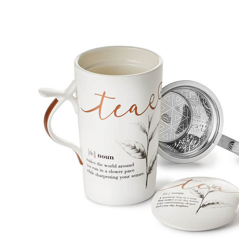 Tea Mug Sakura mit Edelstahl-Teesieb und Deckel, Teepflanzenmotiv und einem Fassungsvermögen von 400 ml von Cha Cult