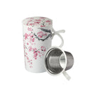Tea Mug Sakura mit Edelstahl-Teesieb und Deckel, einem Kirschblütenmotiv und einem Fassungsvermögen von 400 ml von Cha Cult