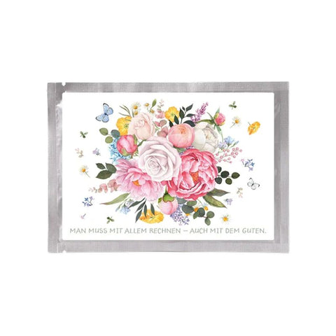 Tee Postkarte Pfingstrosen von Tee Maass mit aromatisiertem Früchtetee Dschungelblüte®